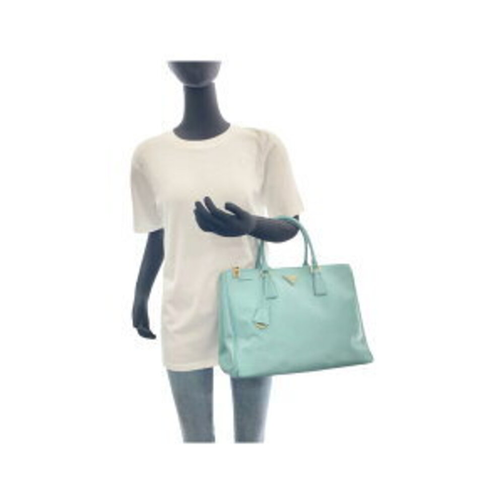 Prada Galilea bag green logo Green triangle tote leather plate Saffiano - Picture 7 of 10